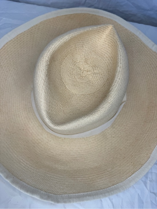 100% Capri Classic Wide-Brim Straw Hat with Ribbon - Cream main image 5